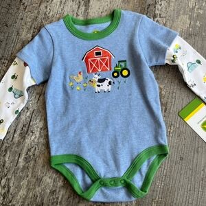 NWT John Deere Long-Sleeve Bodysuit Chambray Blue Heather 3-6M